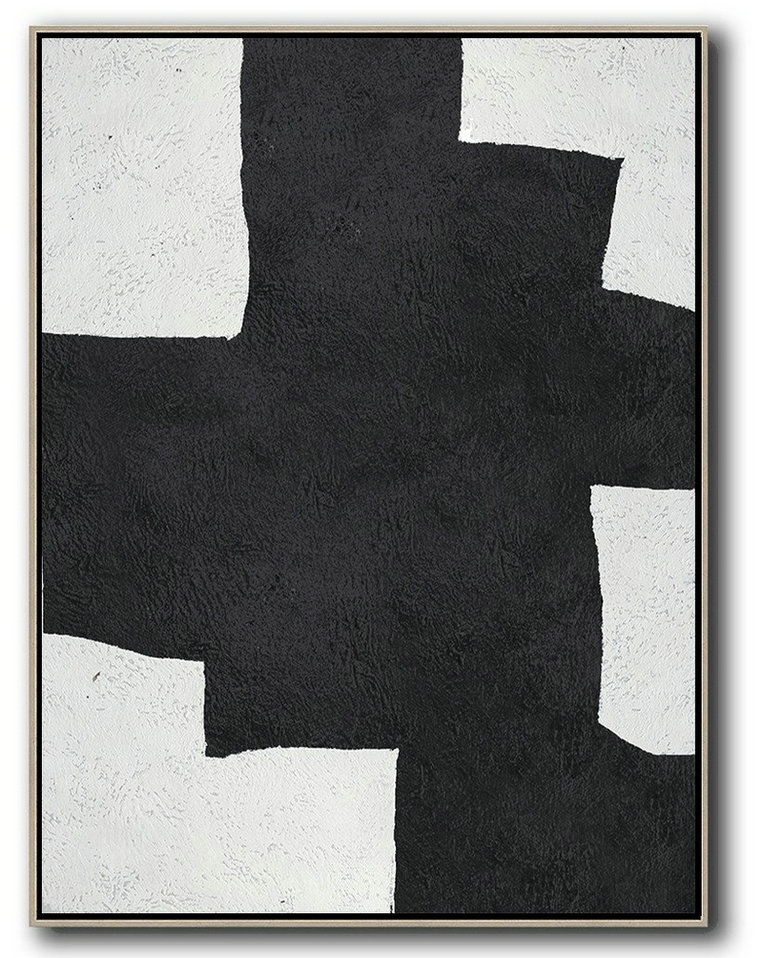 Handmade Painting Large Abstract Art,Black And White Minimal Painting On Canvas - Bedroom Wall Decor